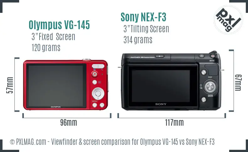 Olympus VG-145 vs Sony NEX-F3 Screen and Viewfinder comparison