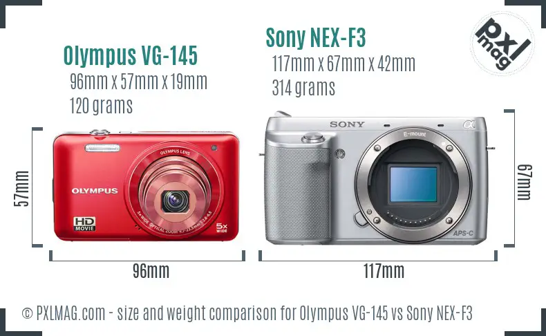 Olympus VG-145 vs Sony NEX-F3 size comparison