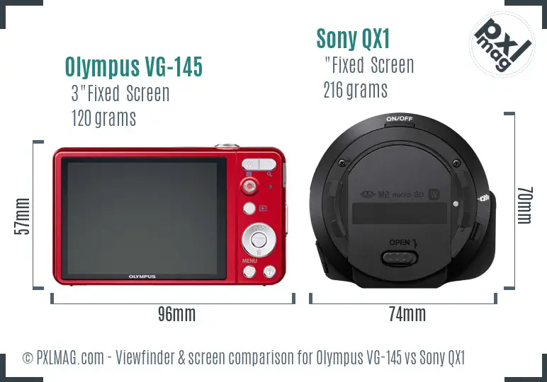 Olympus VG-145 vs Sony QX1 Screen and Viewfinder comparison
