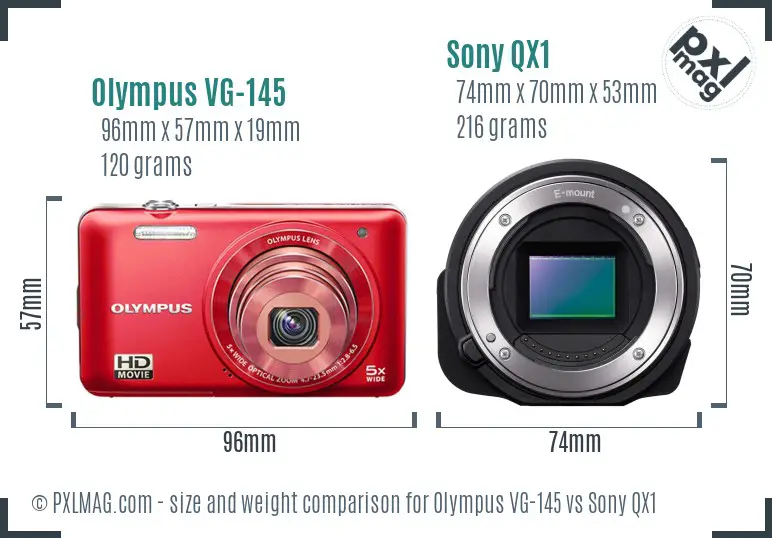 Olympus VG-145 vs Sony QX1 size comparison
