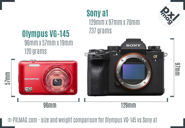 Olympus VG-145 vs Sony a1 size comparison