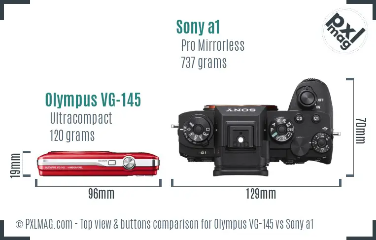Olympus VG-145 vs Sony a1 top view buttons comparison