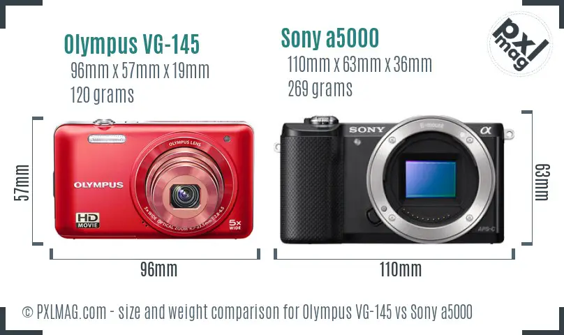 Olympus VG-145 vs Sony a5000 size comparison