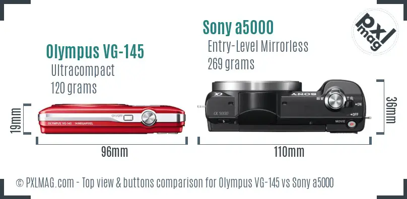 Olympus VG-145 vs Sony a5000 top view buttons comparison
