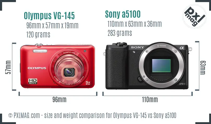 Olympus VG-145 vs Sony a5100 size comparison