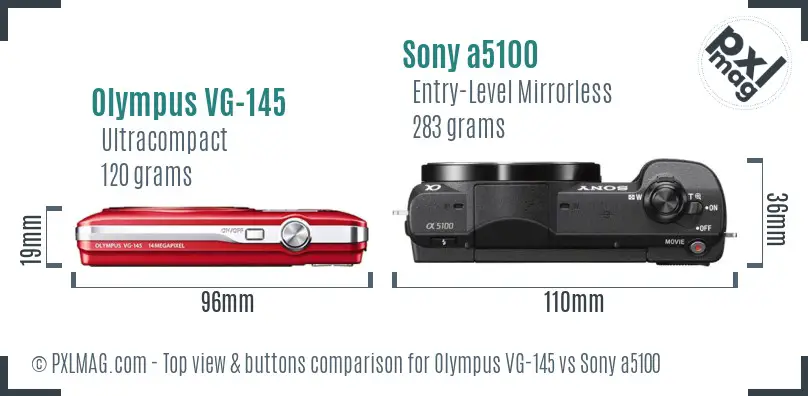 Olympus VG-145 vs Sony a5100 top view buttons comparison