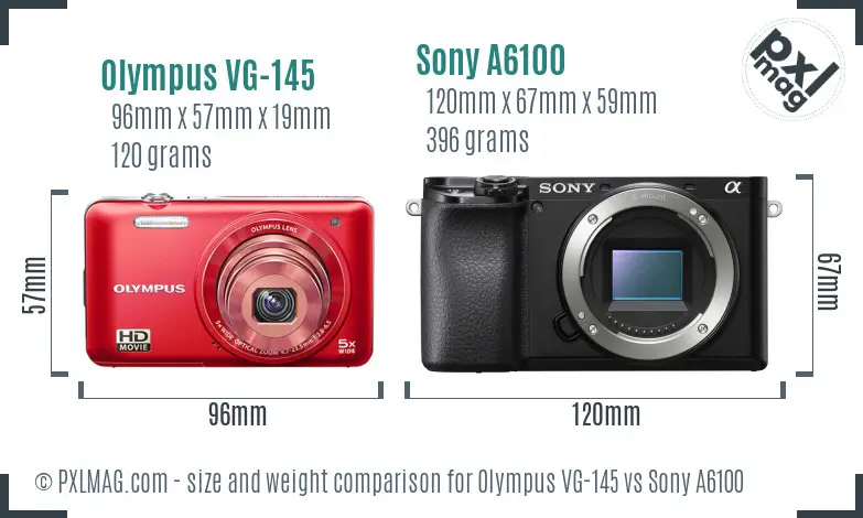 Olympus VG-145 vs Sony A6100 size comparison