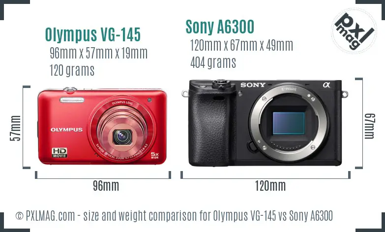 Olympus VG-145 vs Sony A6300 size comparison