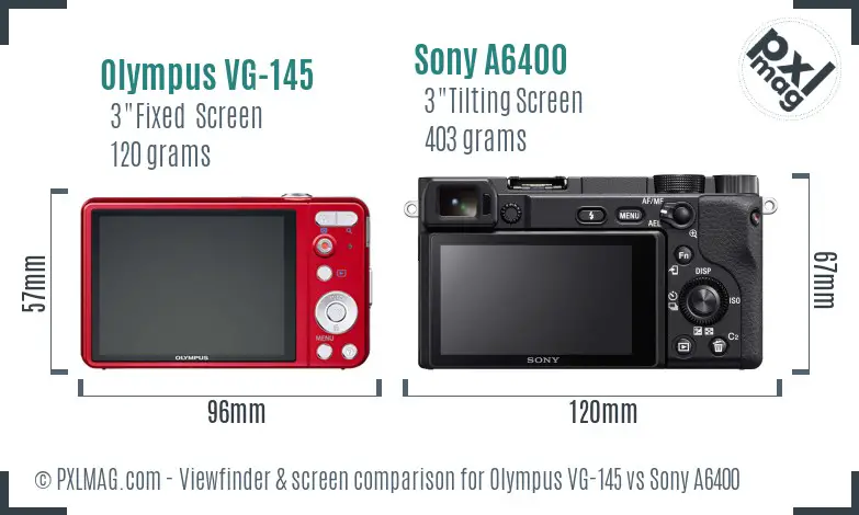 Olympus VG-145 vs Sony A6400 Screen and Viewfinder comparison