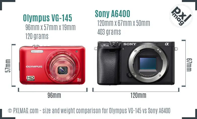 Olympus VG-145 vs Sony A6400 size comparison