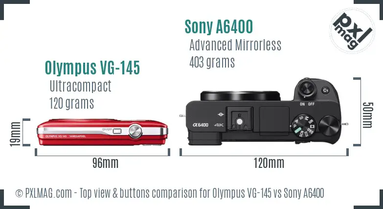 Olympus VG-145 vs Sony A6400 top view buttons comparison