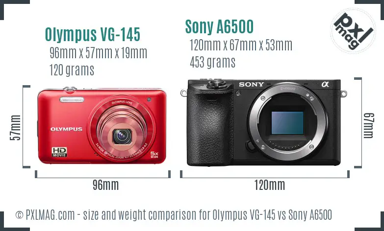 Olympus VG-145 vs Sony A6500 size comparison