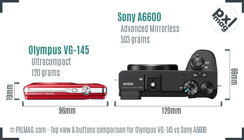 Olympus VG-145 vs Sony A6600 top view buttons comparison