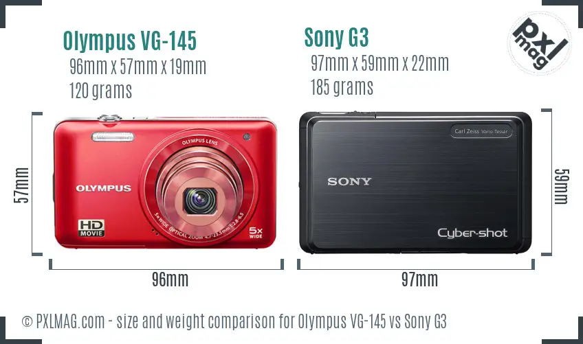 Olympus VG-145 vs Sony G3 size comparison