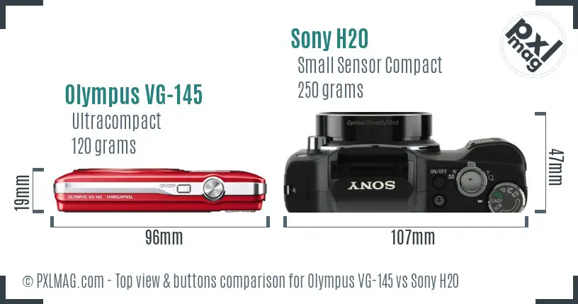 Olympus VG-145 vs Sony H20 top view buttons comparison