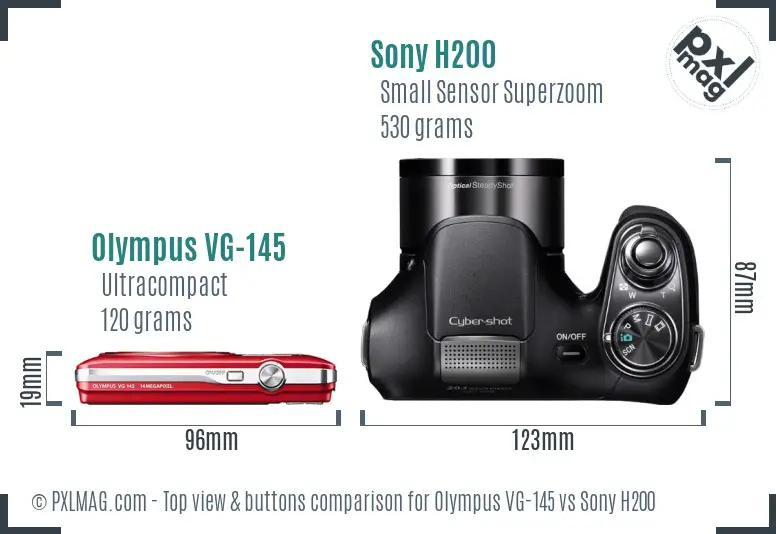 Olympus VG-145 vs Sony H200 top view buttons comparison