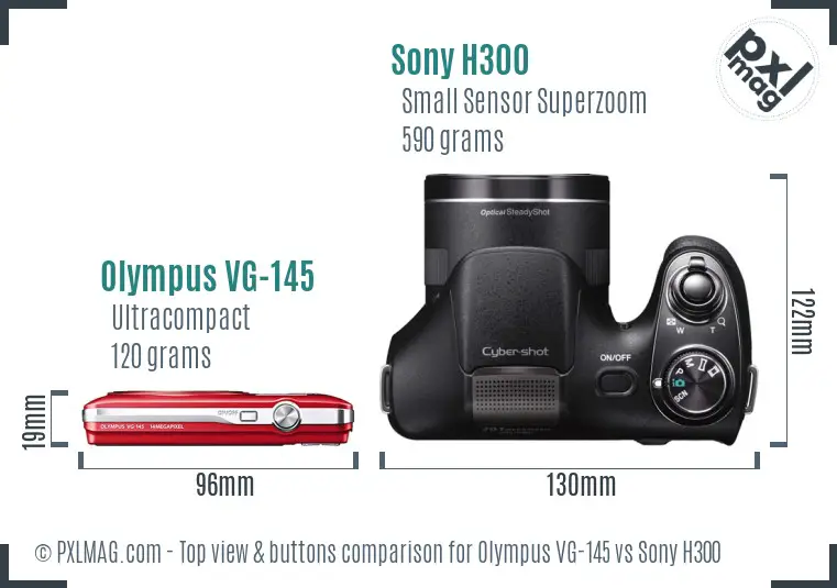 Olympus VG-145 vs Sony H300 top view buttons comparison