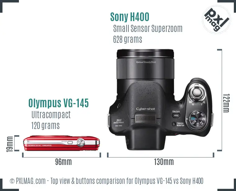 Olympus VG-145 vs Sony H400 top view buttons comparison