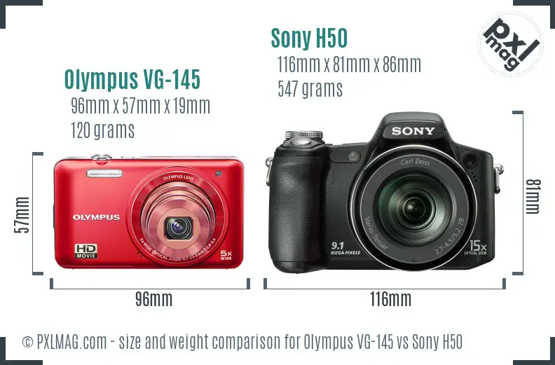 Olympus VG-145 vs Sony H50 size comparison