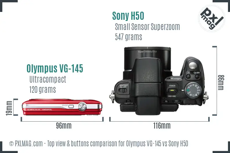 Olympus VG-145 vs Sony H50 top view buttons comparison