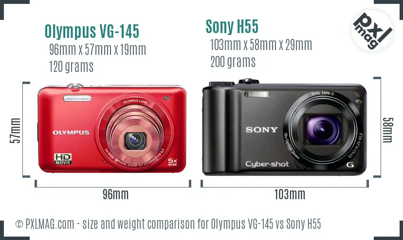 Olympus VG-145 vs Sony H55 size comparison