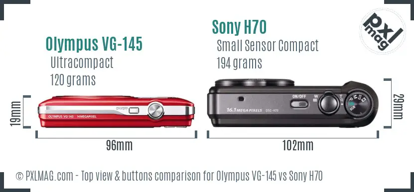 Olympus VG-145 vs Sony H70 top view buttons comparison