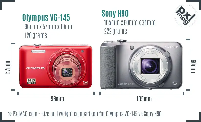 Olympus VG-145 vs Sony H90 size comparison