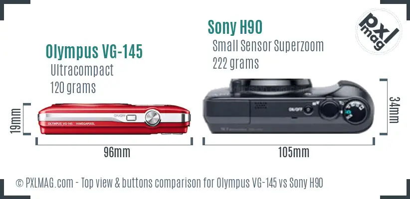 Olympus VG-145 vs Sony H90 top view buttons comparison