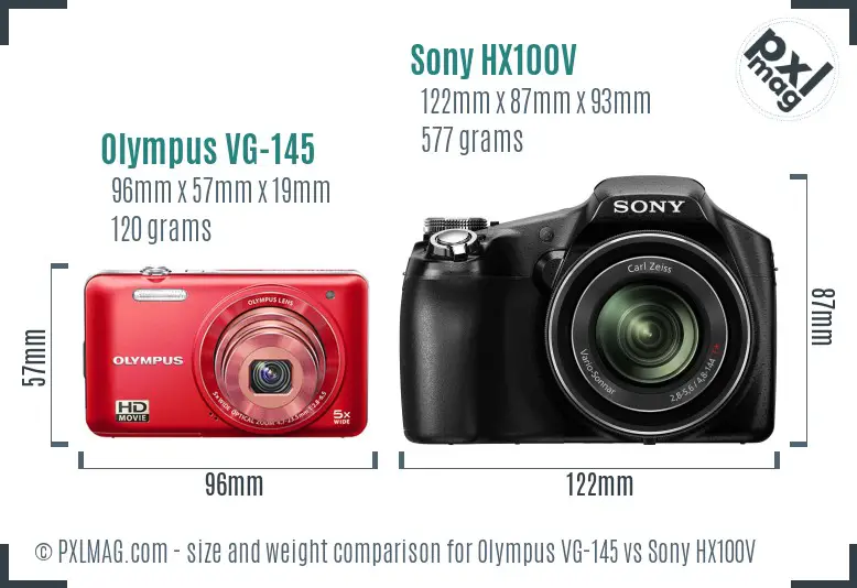 Olympus VG-145 vs Sony HX100V size comparison