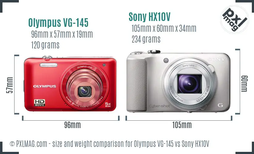 Olympus VG-145 vs Sony HX10V size comparison