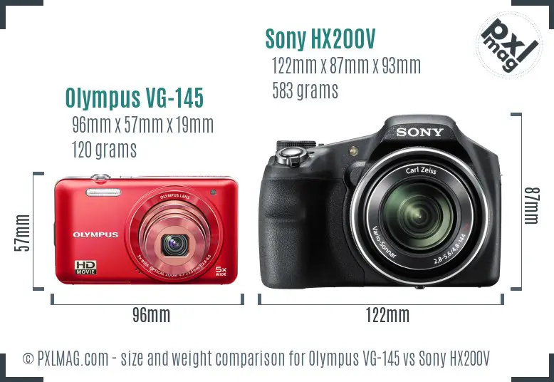 Olympus VG-145 vs Sony HX200V size comparison