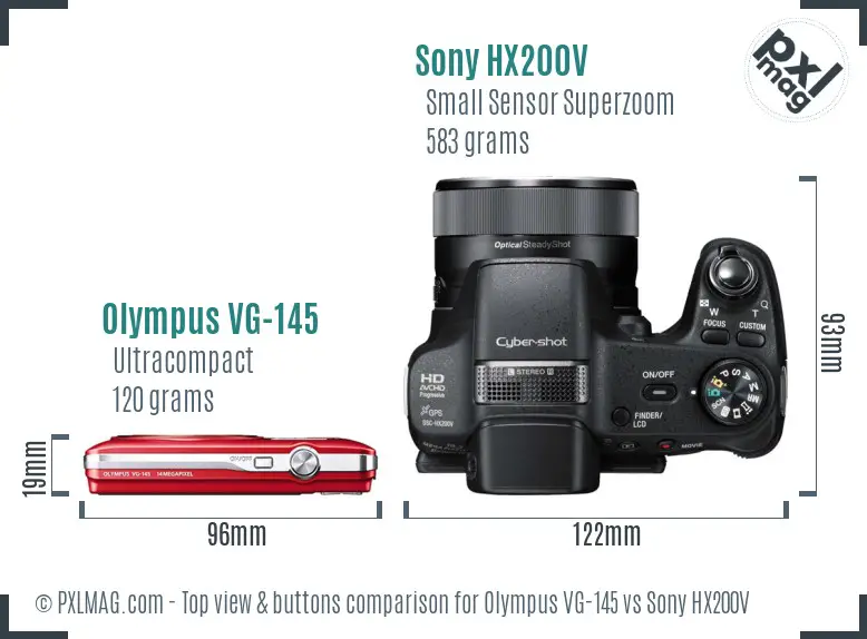 Olympus VG-145 vs Sony HX200V top view buttons comparison