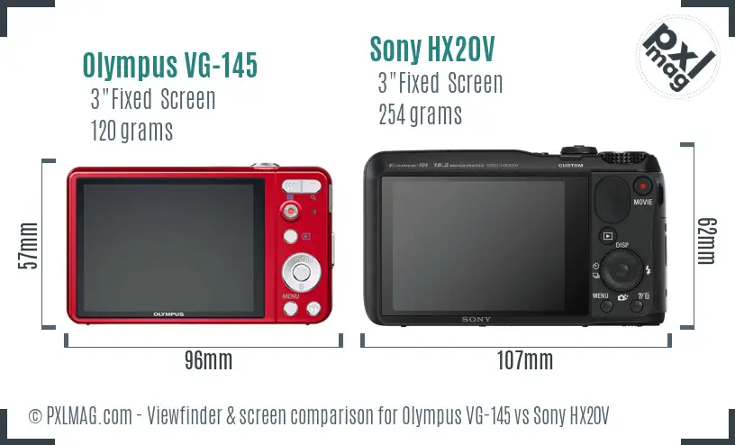 Olympus VG-145 vs Sony HX20V Screen and Viewfinder comparison