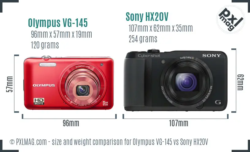 Olympus VG-145 vs Sony HX20V size comparison