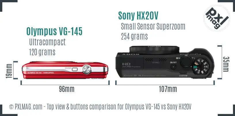 Olympus VG-145 vs Sony HX20V top view buttons comparison
