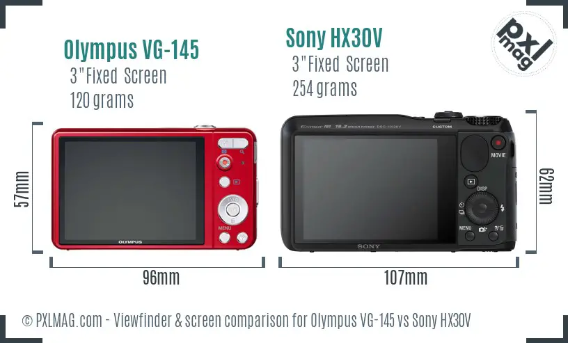 Olympus VG-145 vs Sony HX30V Screen and Viewfinder comparison
