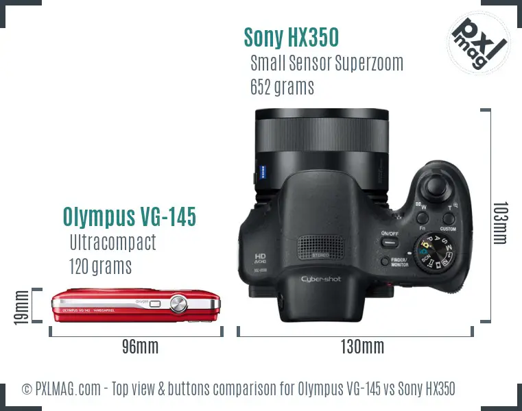Olympus VG-145 vs Sony HX350 top view buttons comparison