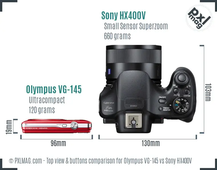 Olympus VG-145 vs Sony HX400V top view buttons comparison