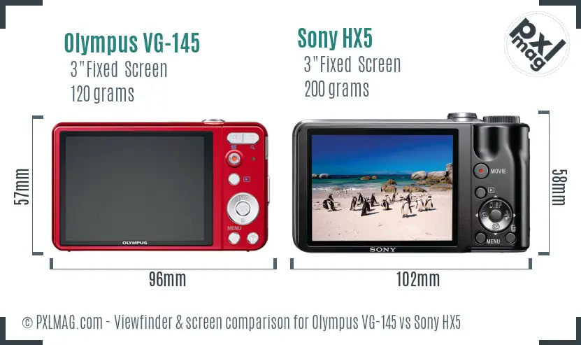 Olympus VG-145 vs Sony HX5 Screen and Viewfinder comparison