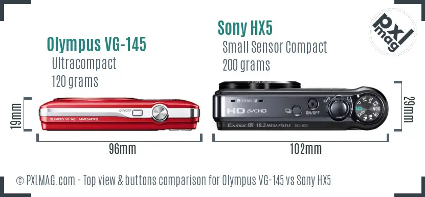 Olympus VG-145 vs Sony HX5 top view buttons comparison