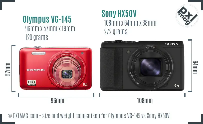 Olympus VG-145 vs Sony HX50V size comparison