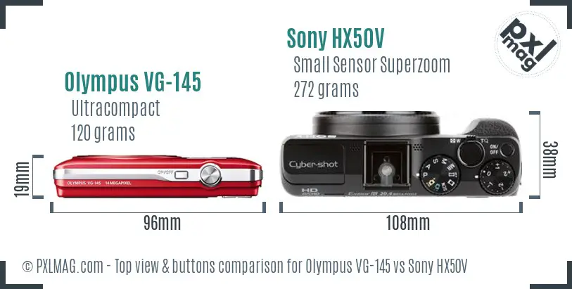 Olympus VG-145 vs Sony HX50V top view buttons comparison
