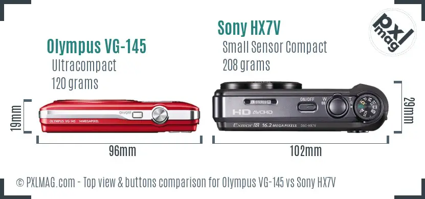 Olympus VG-145 vs Sony HX7V top view buttons comparison