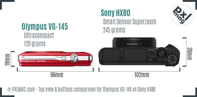 Olympus VG-145 vs Sony HX80 top view buttons comparison