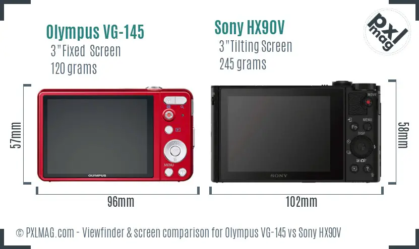 Olympus VG-145 vs Sony HX90V Screen and Viewfinder comparison