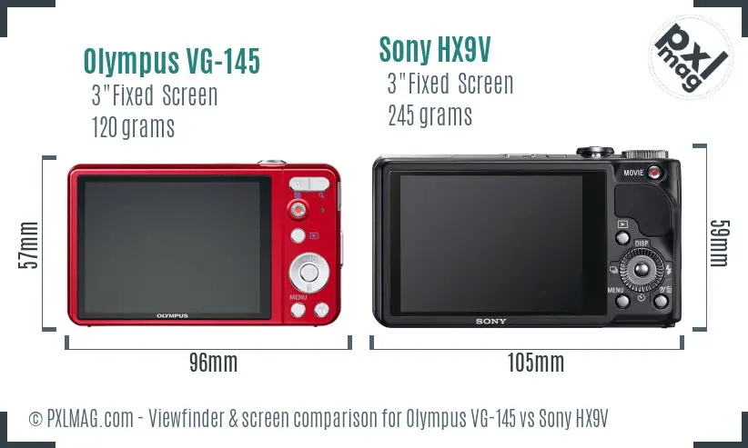 Olympus VG-145 vs Sony HX9V Screen and Viewfinder comparison
