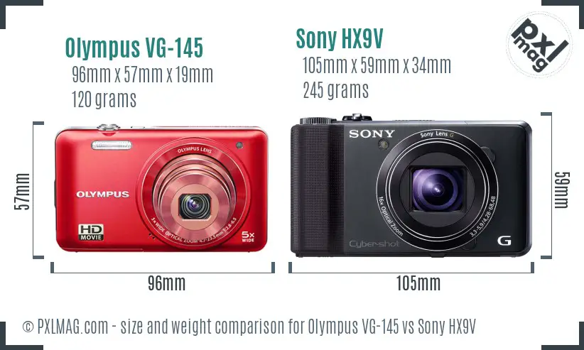 Olympus VG-145 vs Sony HX9V size comparison