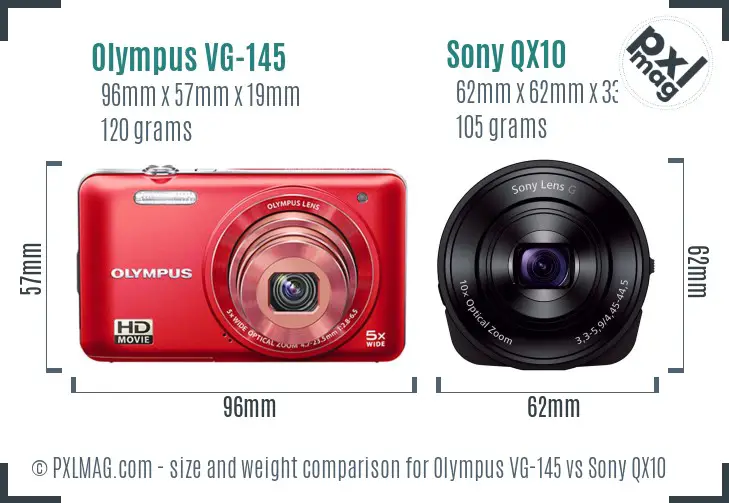 Olympus VG-145 vs Sony QX10 size comparison