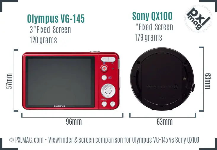 Olympus VG-145 vs Sony QX100 Screen and Viewfinder comparison