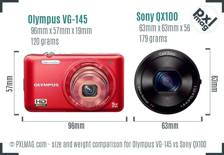 Olympus VG-145 vs Sony QX100 size comparison